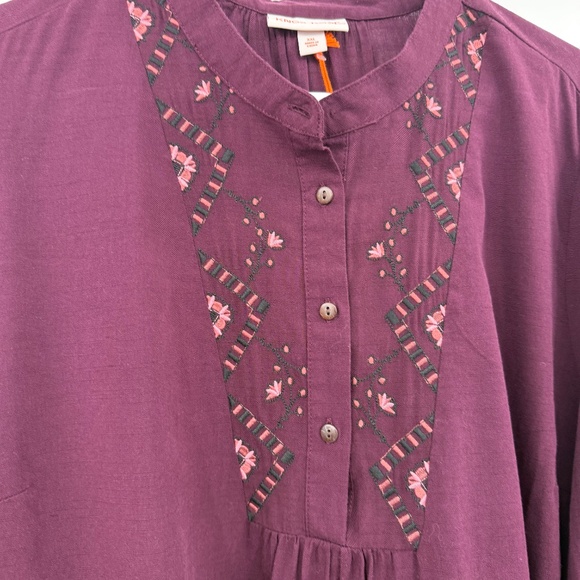 Knox Rose Top Women XXL NEW Burgundy Embroidered Buttons 3/4 Sleeves Boho Hippie - Picture 5 of 11